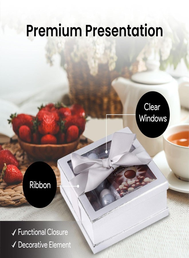 Hammont Clear Boxes for Gifts - Premium Clear Gift Box - Clear Cake Box - Gift Box with Window for Treats, Cupcakes & Baked Goods | 6"x6"x2" (Silver) - Image 3